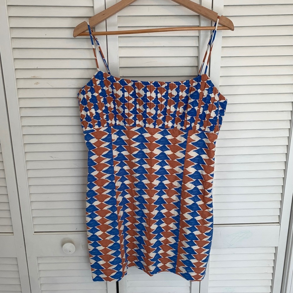 NWT Anthropologie Ophelia Sleeveless Linen Slim Mini Dress by Maeve Size 14 Blue